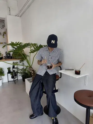 CHAPS 체크 무늬 반팔 셔츠 M