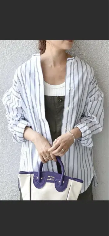 SHIPS any 오가닉 RENU 밴드 카라 셔츠