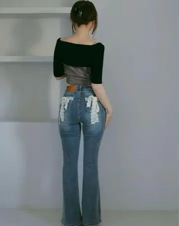 정품 Andmary 레이스 리본 데님