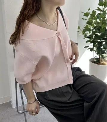 mystic 카라 와이드 넥 가디건 핑크
