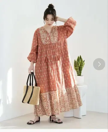 프릭스스토어 코튼 100% 롱 원피스 오렌지