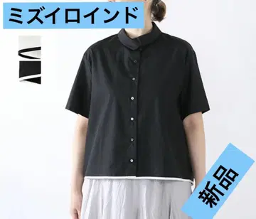 새상품 mizuiro ind 라운드 칼라 바이컬러 헴라인 셔츠