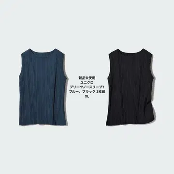 미사용 새상품 유니클로 플리츠 슬리브리스 T 블랙 블루 XL