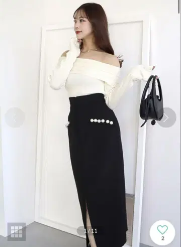 로얄 파티 BIG 펄 장식 타이트 스커트 블랙