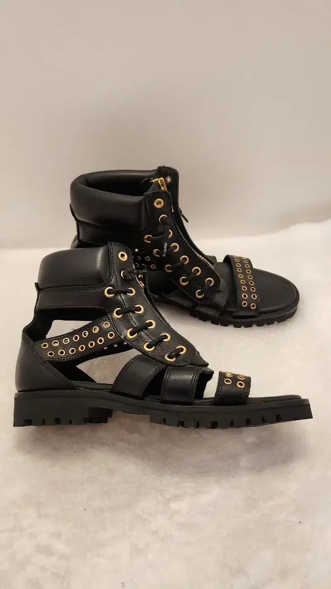 Balmain Black Leather Sandal Boot Sandals 38 (Authentic)
