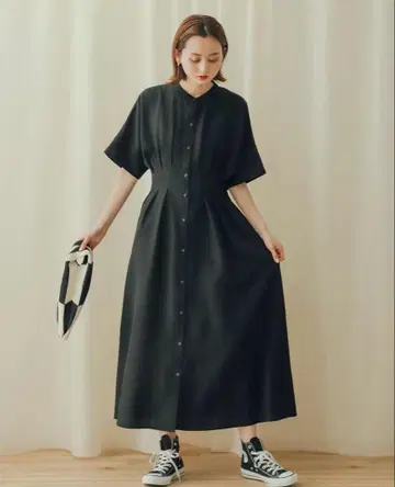 린넨 같은 허리 턱 셔츠 원피스