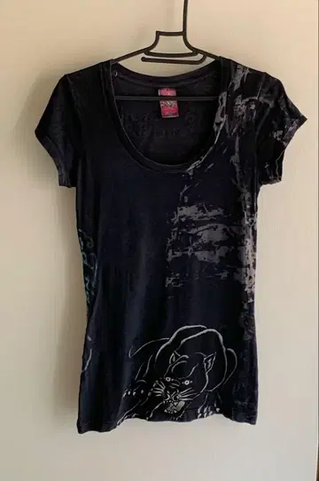 Ed Hardy 블랙 레오파드 프린트 티셔츠 아메리칸 사이즈 XS