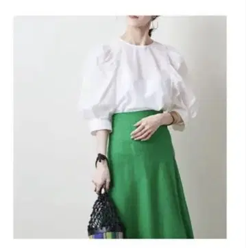유나이티드 애로우즈 코튼 나일론 퍼프 슬리브 블라우스 화이트