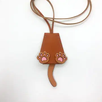 키 크로셰 고양이 가죽 천연 가죽 카멜 오렌지 키 케이스