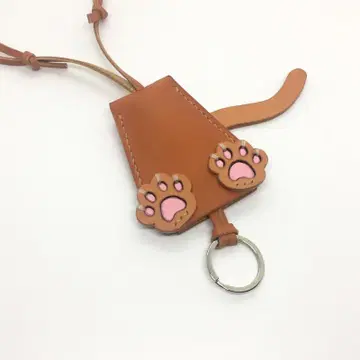 키 크로셰 고양이 가죽 천연 가죽 카멜 오렌지 키 케이스