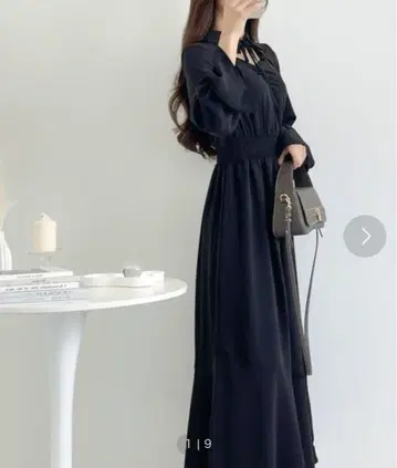 mily bilet 카라 부착 데콜테 머메이드 원피스 블랙