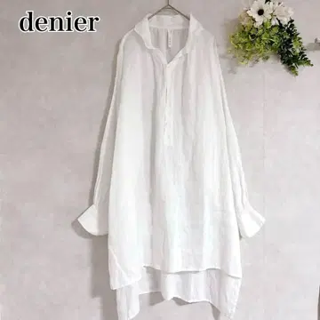 denier 린넨 100% 린넨 스키퍼 셔츠 원피스 롱