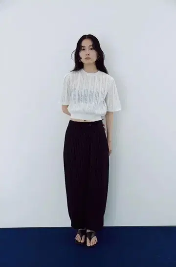 MEER. 화이트 레이스 니트 크롭 니트 반팔