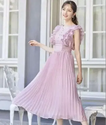 허리 셔링 튤 프릴 플리츠 원피스 핑크