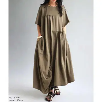 antiqua 안티카 비대칭 넉넉한 개더 원피스 카키