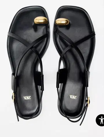 ZARA 자라 페타코 샌들 플랫 비쥬 40 여성용