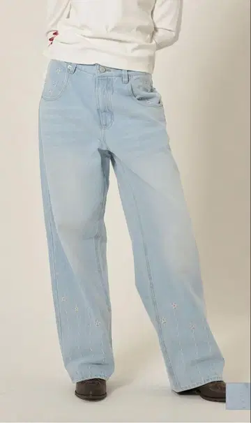 자수 스트레이트 데님 팬츠