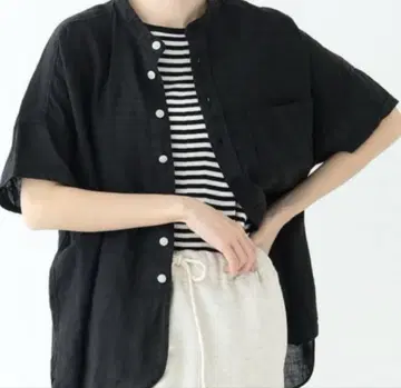 빔즈 보이 린넨 솔리드 스탠드 카라 셔츠 22SS
