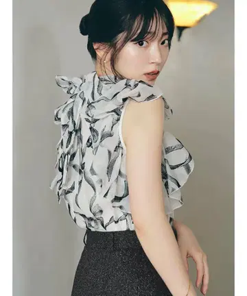 SNIDEL 리본 슬리브 오간 블라우스