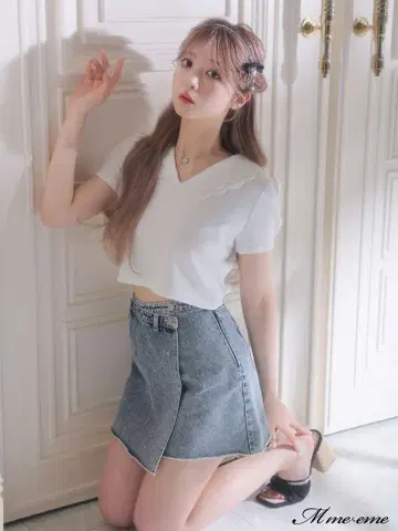 M me eme 엠미에메 큐빅 데님 미니 스커트