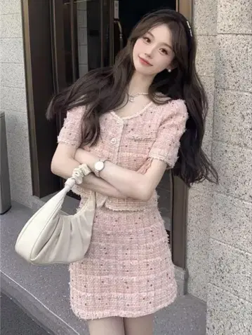 핑크 트위드 셋업 캬바쿠라