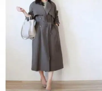 아베일 Ragout 체크 트렌치코트 브라운  짙은 브라운  더블 버튼