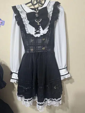 lizlisa 시어 체크 에이프런 프릴 원피스