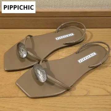 피피 시크 최근 플립플랍 네이비 스트랩 천연 가죽 브라운 S