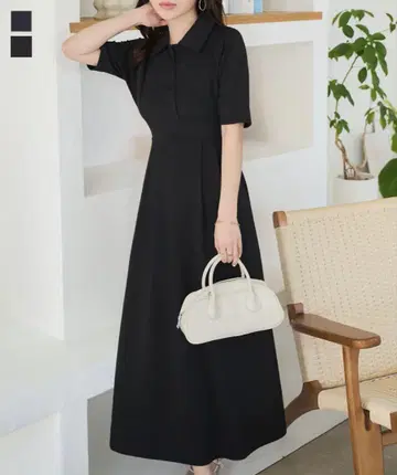 미사용 새상품! 고베 레터스 원피스 피케 셔츠 롱 기장 반팔 블랙 L