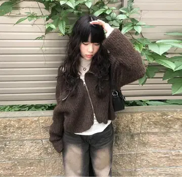 anyonemore 집업 니트 브라운