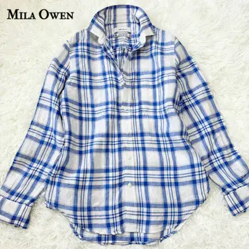 Mila Owen 체크 셔츠 린넨 100% M 상당 블루&화이트