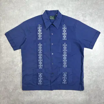 80s-90s HABAND 다크 블루 쿠바 셔츠 L 사이즈 빈티지