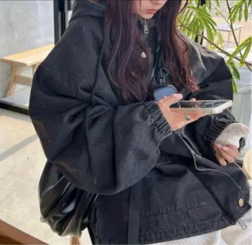 nugu 유니섹스 후드 데님 자켓 블랙