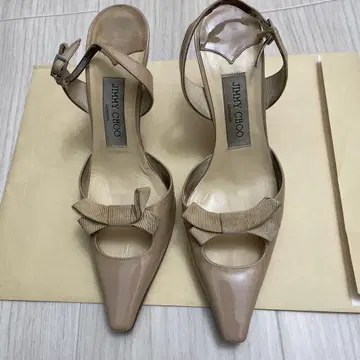 JIMMY CHOO 베이지 리본 오픈토 힐 36.5