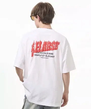 HARSH & CRUEL 파이어 로고 프린트 티셔츠 오버 사이즈