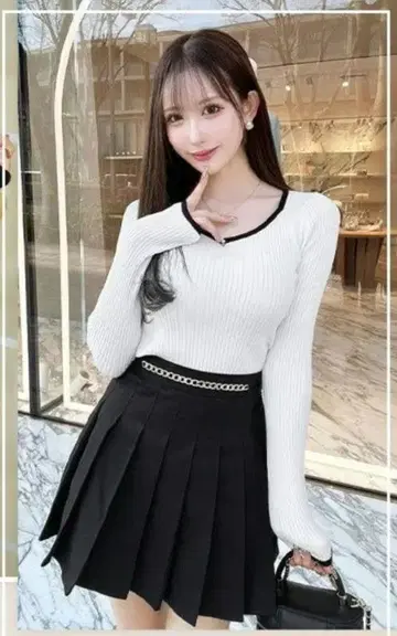 cherimi 체인 플리츠 스커트 인 팬티 포함 블랙 M