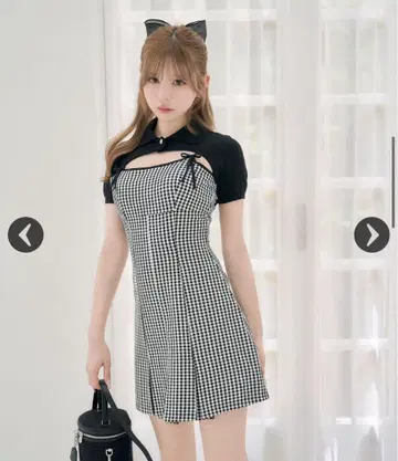 미셸 마카롱 숏 볼레로 앙상블 깅엄 원피스