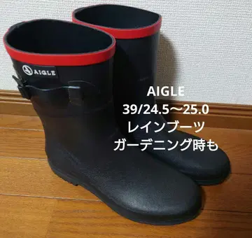 [특가 상품] AIGLE 네이비 빨간색 장화 레인부츠 24.5 25.0