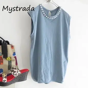 Mystrada 마이 스트라다 펄 슬리브리스 티셔츠 스카이블루