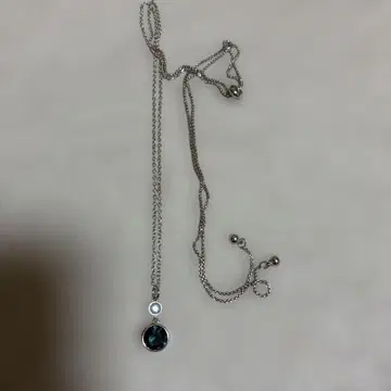 빈티지 실버 톤 펜던트 목걸이 비쥬 크리스탈 블루