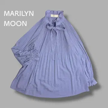 MARILYN MOON 아코디언 플리츠 블라우스 라벤더 긴팔