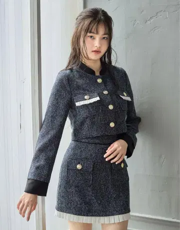 안밀 AnnMiru 프릴 트위드 자켓 스커트 셋업