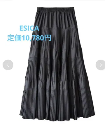 ESICA 타프타 코팅 플리츠 티어드 스커트 F 블랙