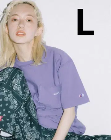 X-girl 챔피언 콜라보 포켓 티셔츠 L 퍼플