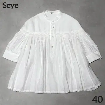 Scye 벨기에 린넨 핀턱 셔츠 블라우스 화이트 화이트 반팔 40