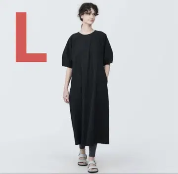 MUJI 무인양품 여성 냉감 브로드 풀오버 반팔 원피스 L 블랙