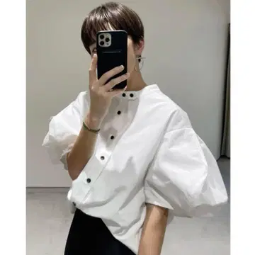 MACHATT 마챠트 퍼프 슬리브 W 버튼 블라우스 반팔 셔츠