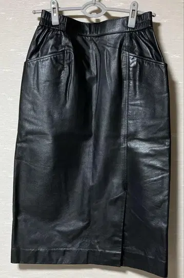 블랙 가죽 롱 타이트 스커트 소가죽