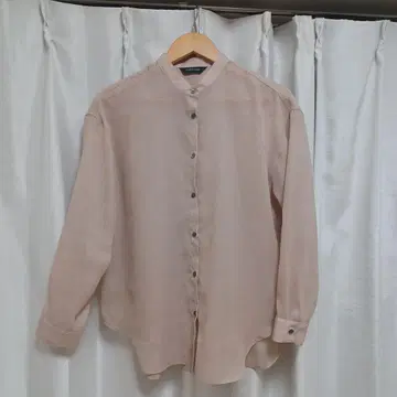 OURHOME 고급스러운 비침이 있는 린넨풍 셔츠 코랄 베이지