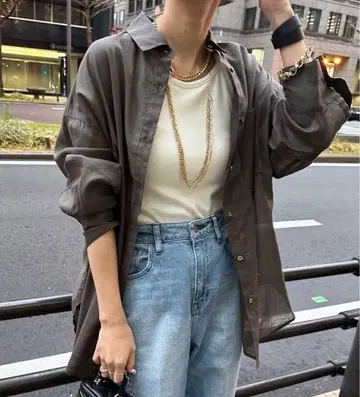 DouDou 시어 린넨 빅 셔츠 긴팔